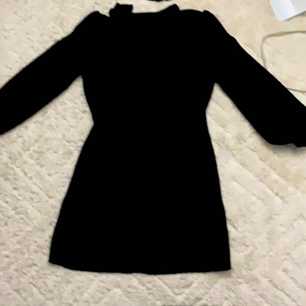 Lantern Sleeve Mock Neck Tweed Dress